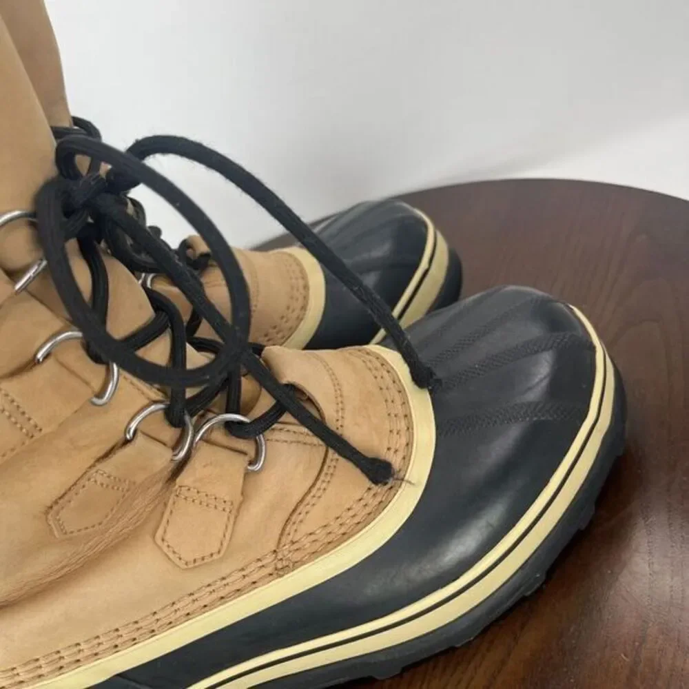 Sorel Caribou Boots‎ Men's 8 Tan Black Nubuck Insulated Lined Shoes NM1000-281